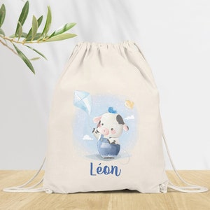 Sac à dos Personnalisé pour Maternelle, sac à doudou, affaires d'école ou sport, Modèle Vache
