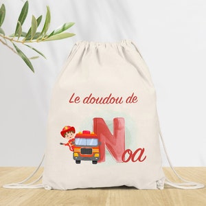 Sac à dos Personnalisé pour Maternelle, sac à doudou, affaires d'école ou sport, Modèle Pompier Alpha