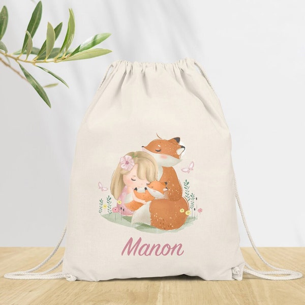 Sac à dos Personnalisé pour Maternelle, sac à doudou, affaires d'école ou sport, Modèle Petite fille aux renards