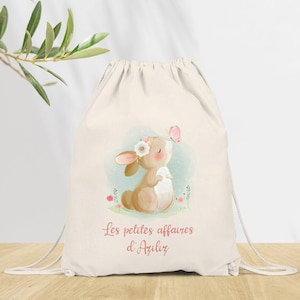 Sac à dos Personnalisé pour Maternelle, sac à doudou, affaires d'école ou sport, Modèle Lapin papillon