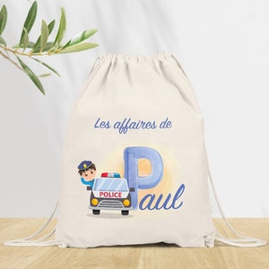 Sac à dos Personnalisé pour Maternelle, sac à doudou, affaires d'école ou sport, Modèle Police Alpha