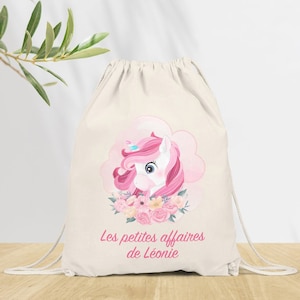 Sac à dos Personnalisé pour Maternelle, sac à doudou, affaires d'école ou sport, Modèle Licorne et Fleurs