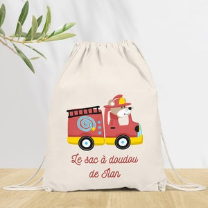 Sac à dos Personnalisé pour Maternelle, sac à doudou, affaires d'école ou sport, Modèle Camion de Pompier 03