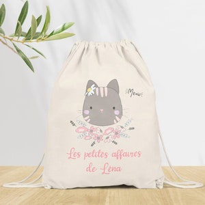 Sac à dos Personnalisé pour Maternelle, sac à doudou, affaires d'école ou sport, Modèle Chat Kawaï