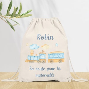 Sac à dos Personnalisé pour Maternelle, sac à doudou, affaires d'école ou sport, Modèle Train