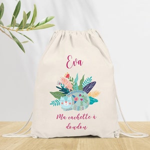 Sac à dos Personnalisé pour Maternelle, sac à doudou, affaires d'école ou sport, Modèle Chat et Fleurs