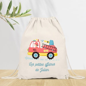 Sac à dos Personnalisé pour Maternelle, sac à doudou, affaires d'école ou sport, Modèle Camion de Pompier
