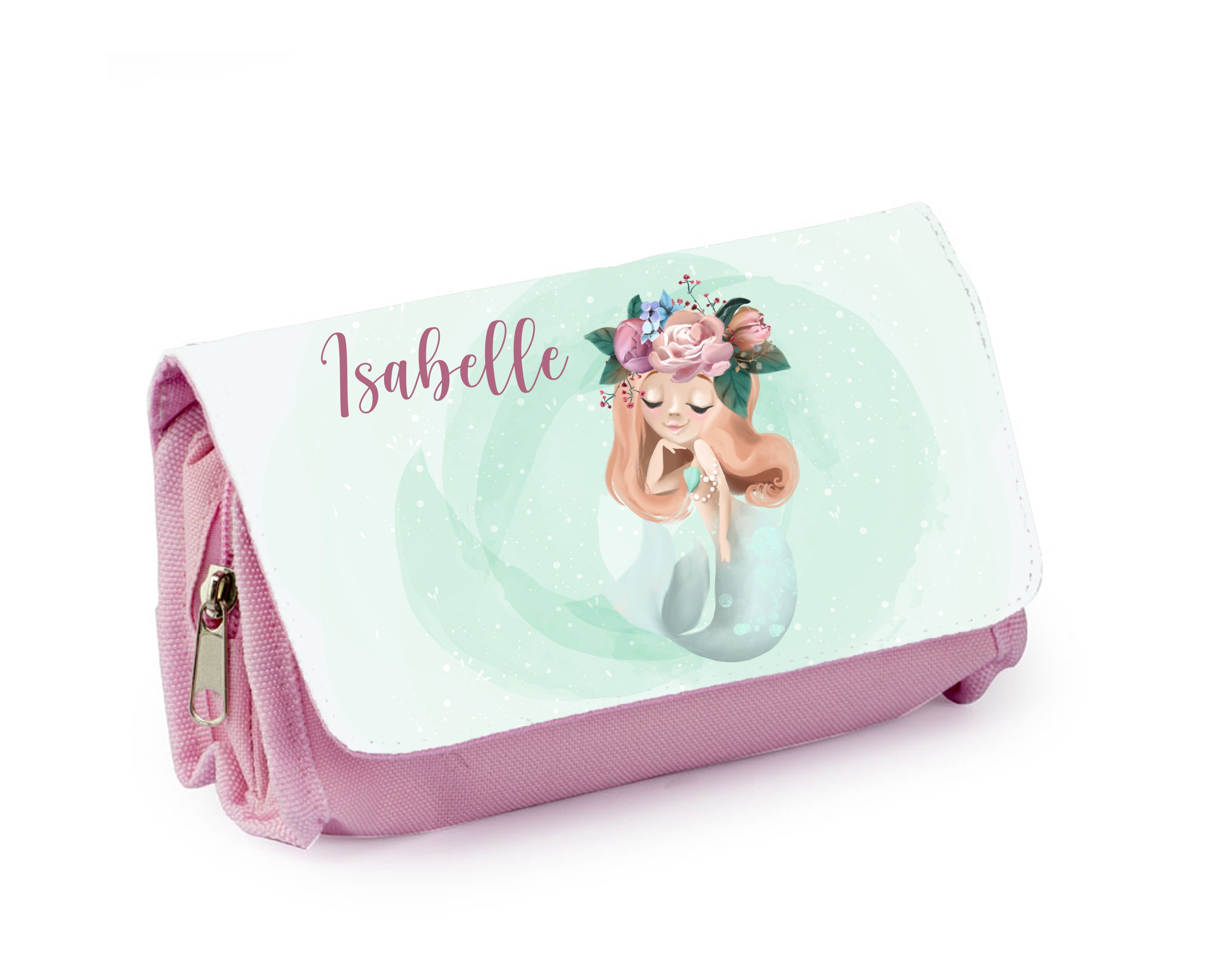 Trousse d'école Personnalisée, Bleu ou Rose, Sirène 06
