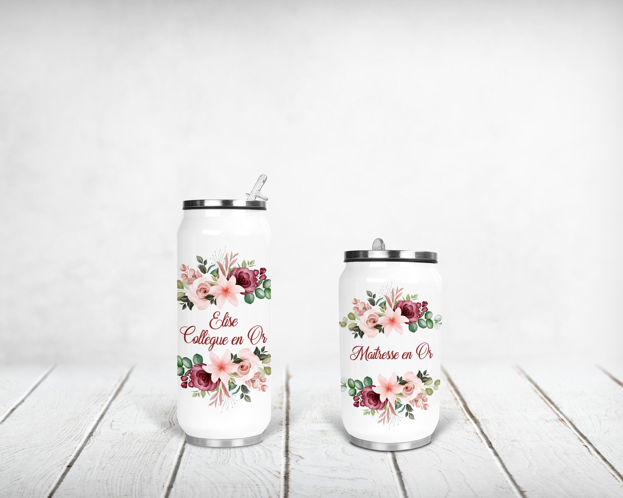 Canette Isotherme Personnalisée, Cadre en Fleurs 01