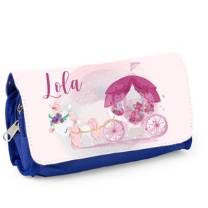 Trousse d'école personnalisée, Bleu ou rose, Licorne et carrosse de princesse image 2