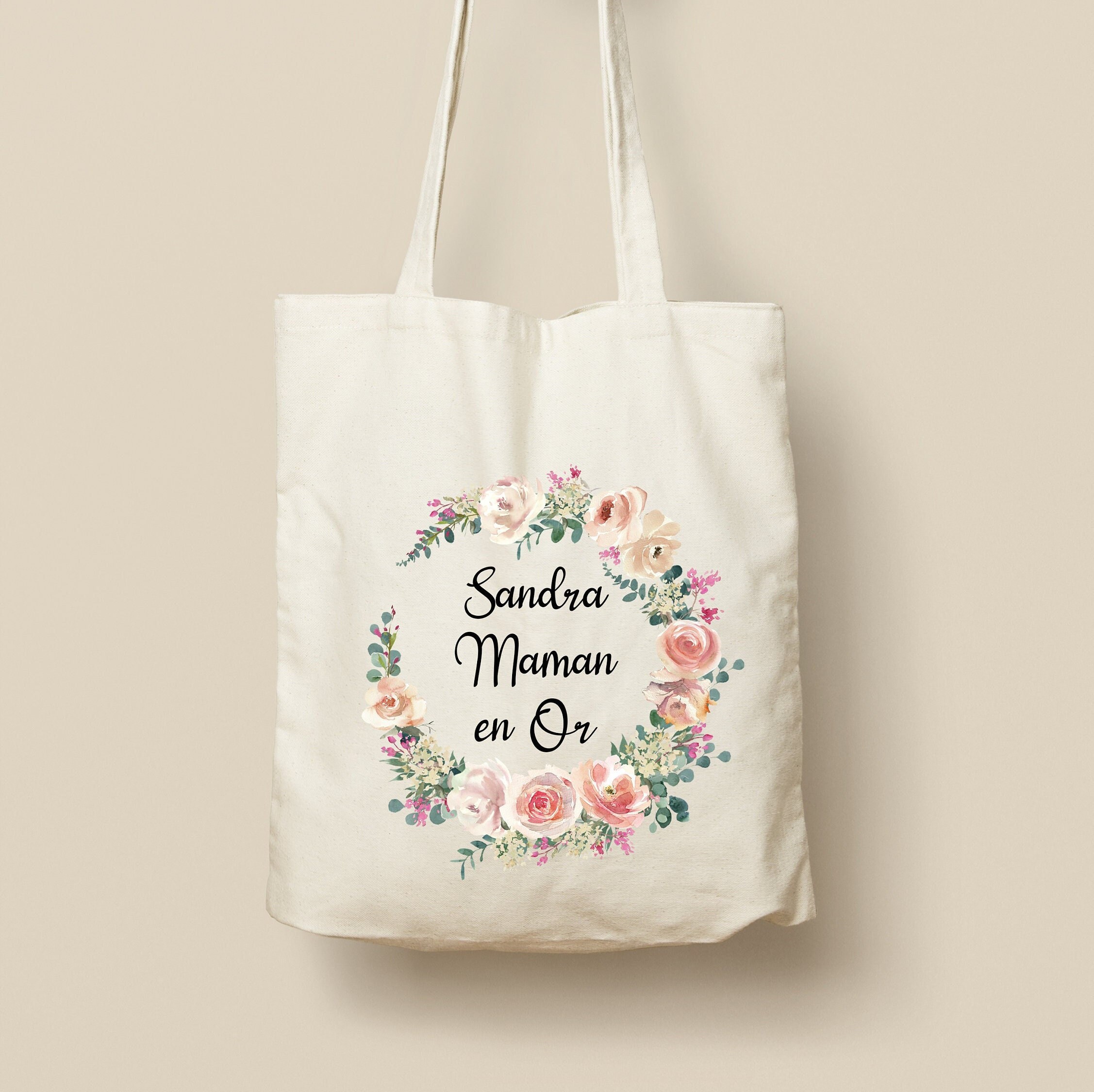 Customizable Cotton Tote Bag - Unique, Eco-Friendly and Reusable Gift, Spring Roses Design