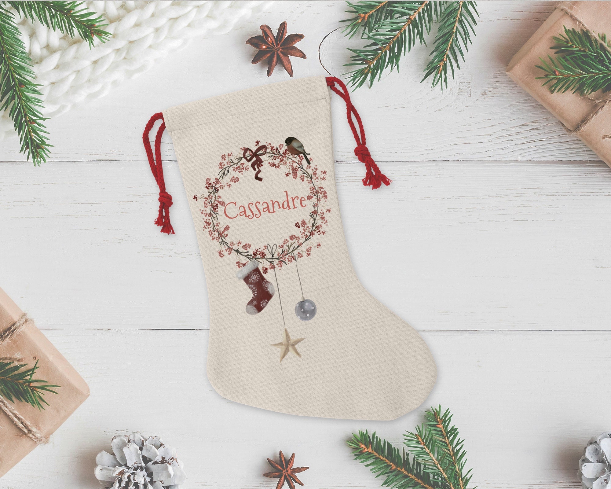 Chaussette de Noël Personnalisée, Couronne Noël