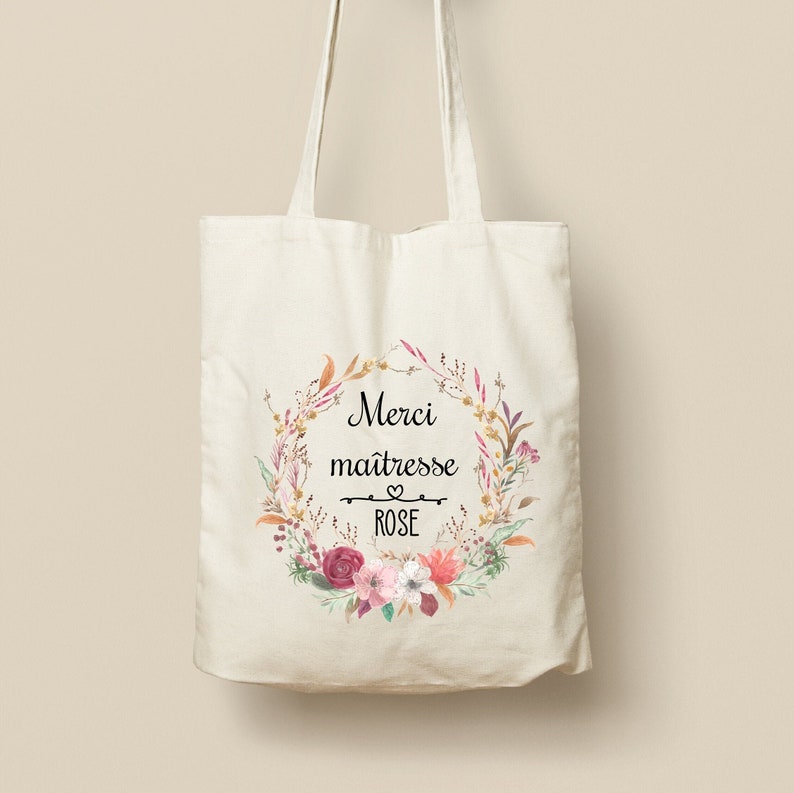 Tote Bag en Coton Personnalisable Cadeau Unique, Éco-Friendly et Réutilisable, Couronne de fleurs, Modèle Champêtre rose image 1