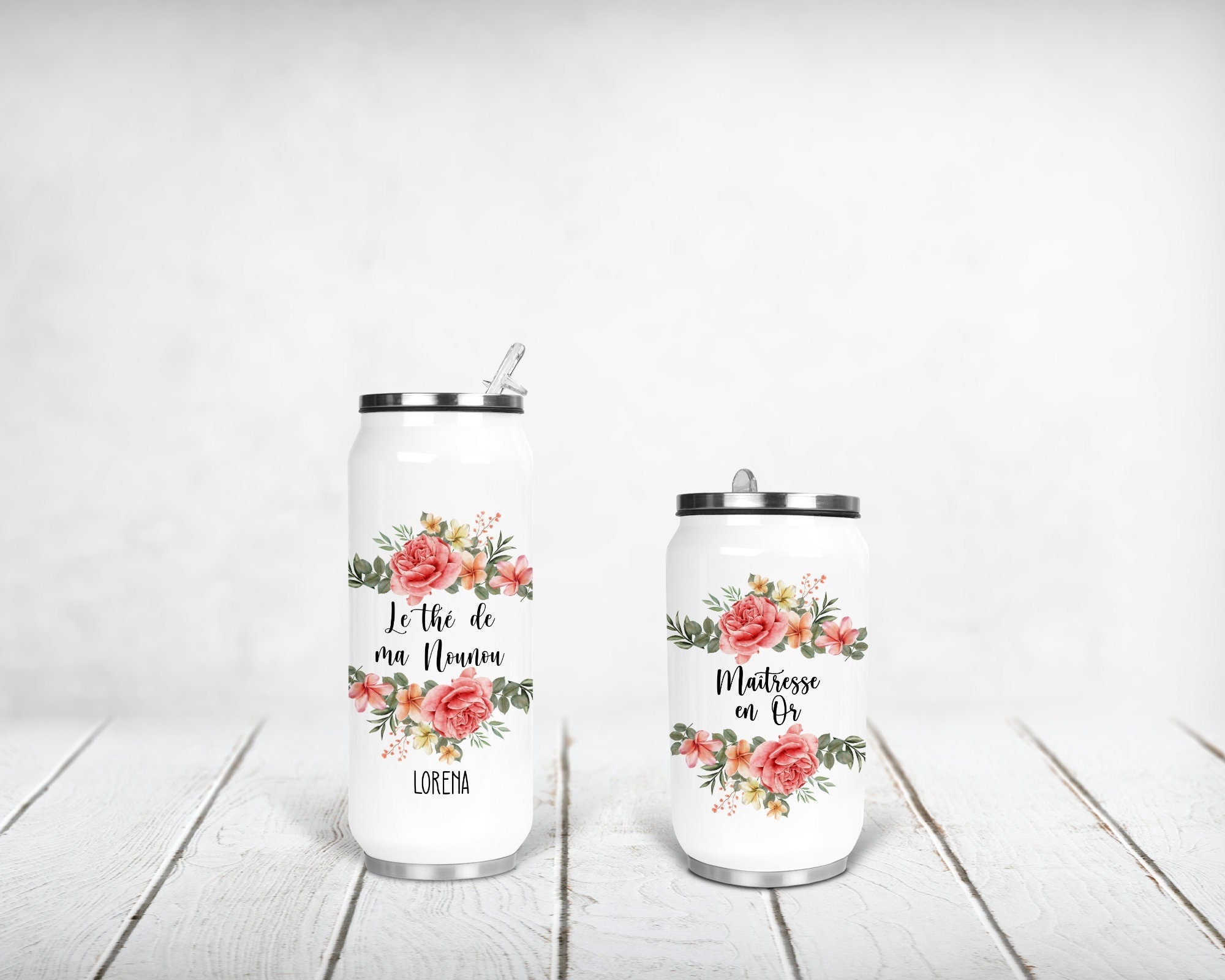 Canette Isotherme Personnalisée, Cadre en Fleurs 02