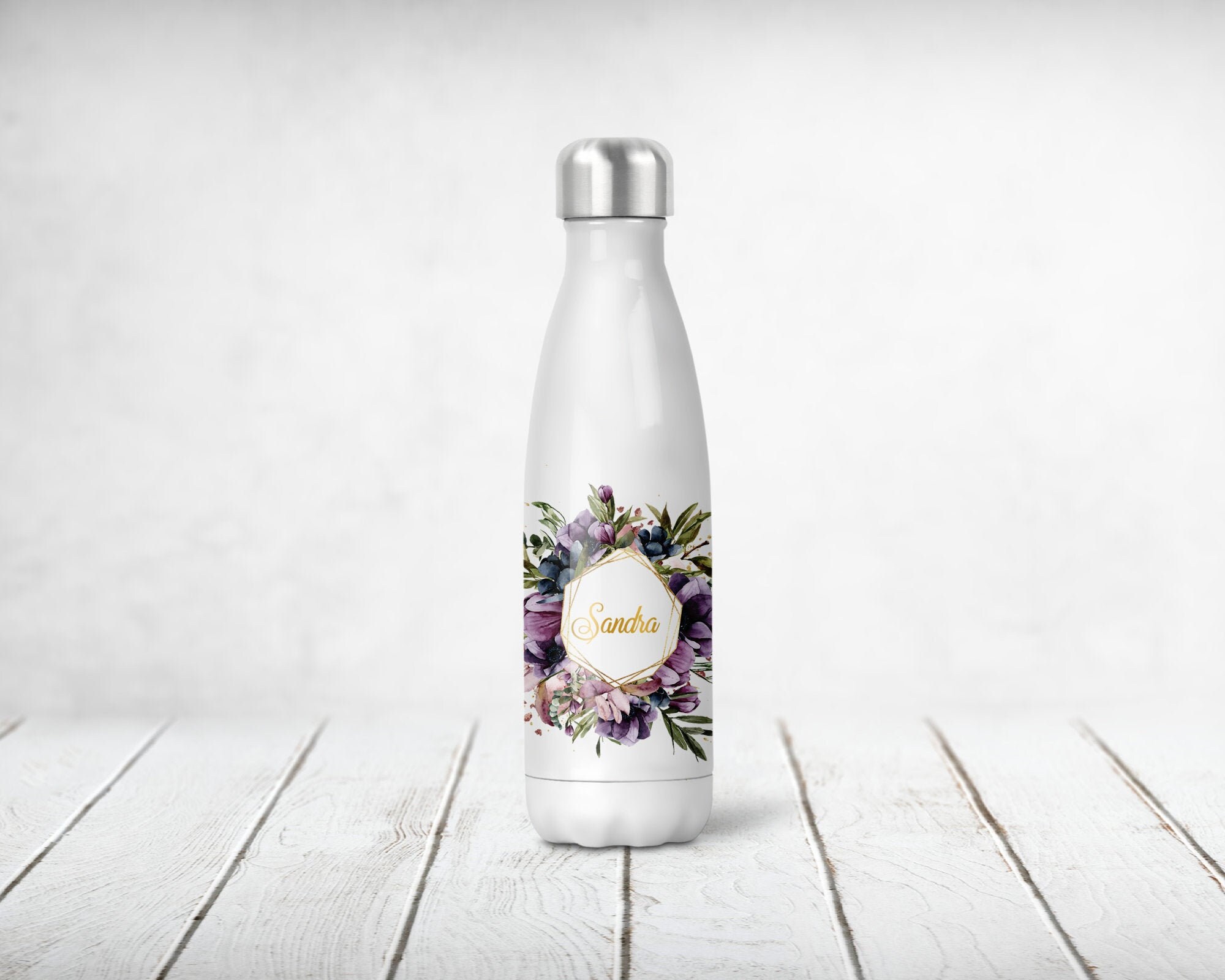 Bouteille Isotherme Personnalisée, Couronne de Fleurs, Violette