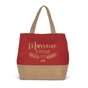 Large Personalized Cotton and Jute Bag, Gift for Mom, Teacher, Nanny... to personalize. 7 colors to choose from Rouge