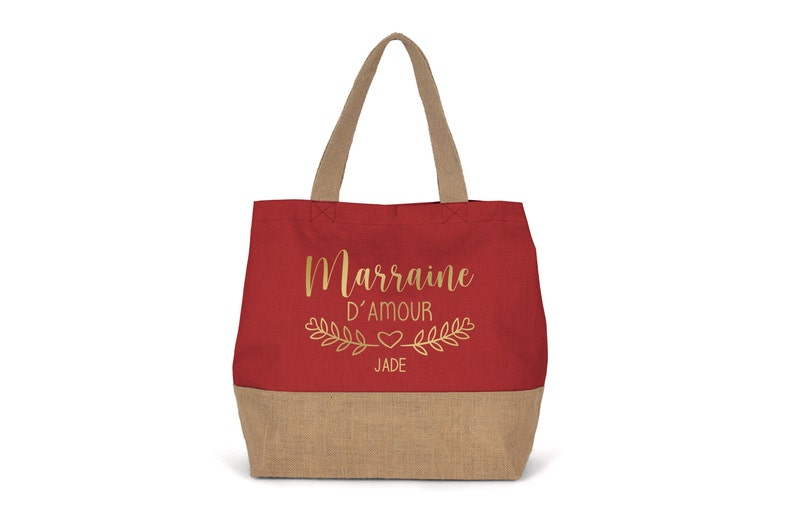Large Personalized Cotton and Jute Bag, Gift for Mom, Teacher, Nanny... to personalize. 7 colors to choose from Rouge