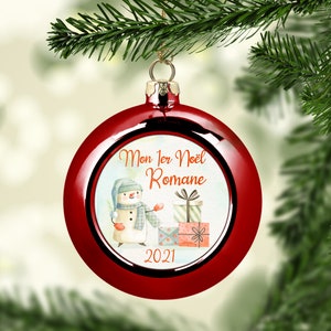 Boule de Noël personnalisée, décoration sapin à personnaliser, Bonhomme de Neige Rouge