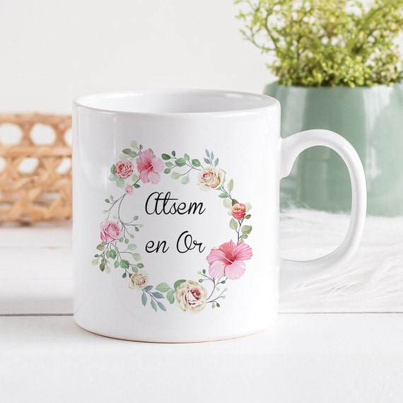 Personalized Ceramic Mug, 325 or 430ml, Flower Crown, Roses