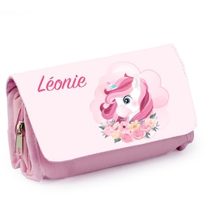 Personalized school kit, Blue or pink, Unicorn and Flowers