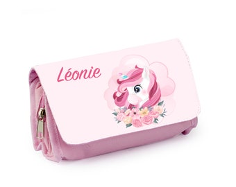 Trousse d'école personnalisée, Bleu ou rose, Licorne et Fleurs