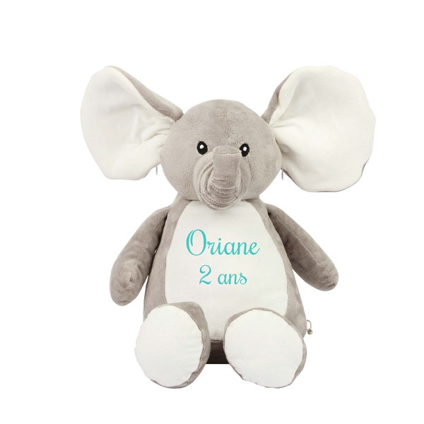 Peluche brodée personnalisée, doudou brodé à personnaliser, Modèle Éléphant