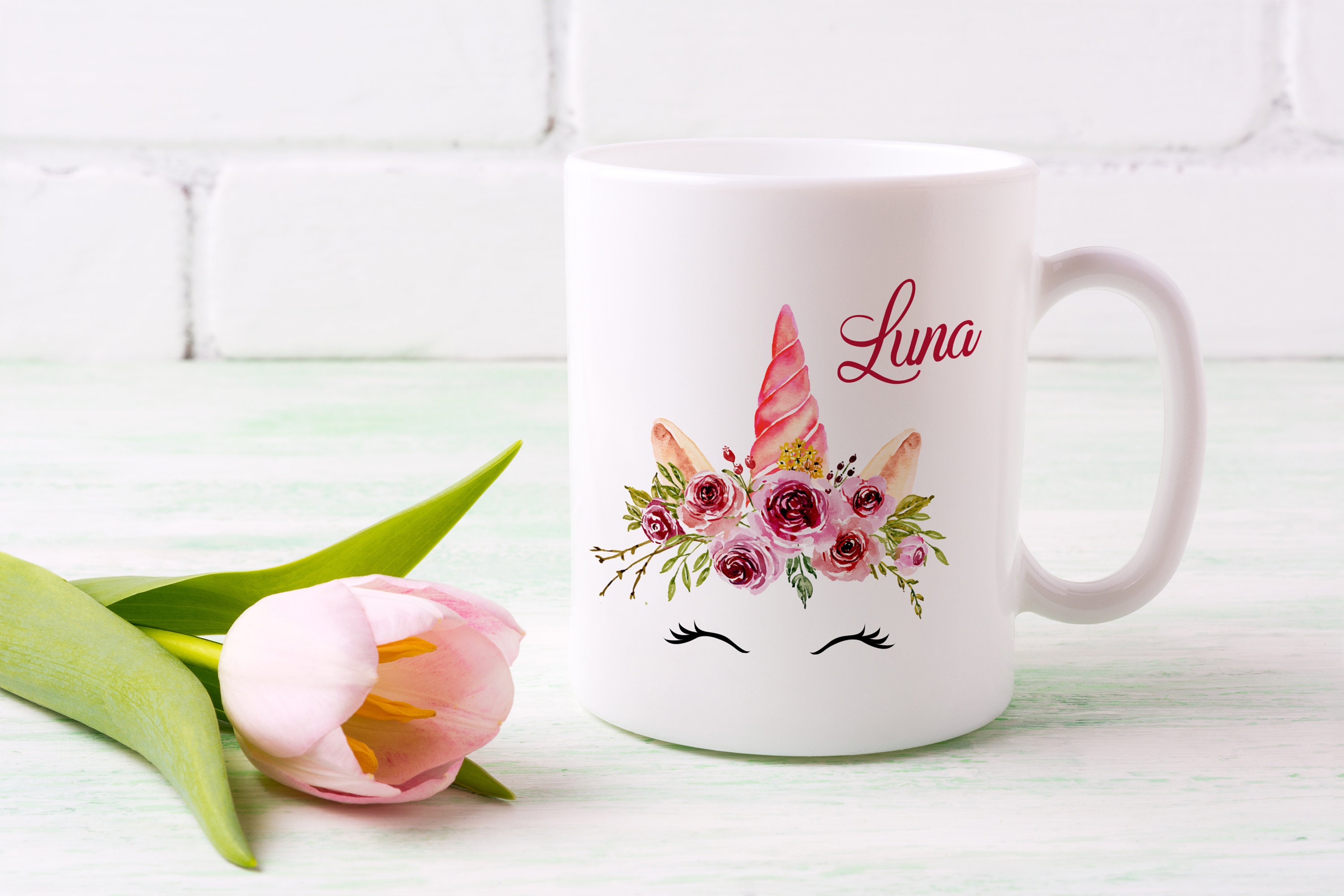 Mug Incassable, Tête de Licorne Fuchsia