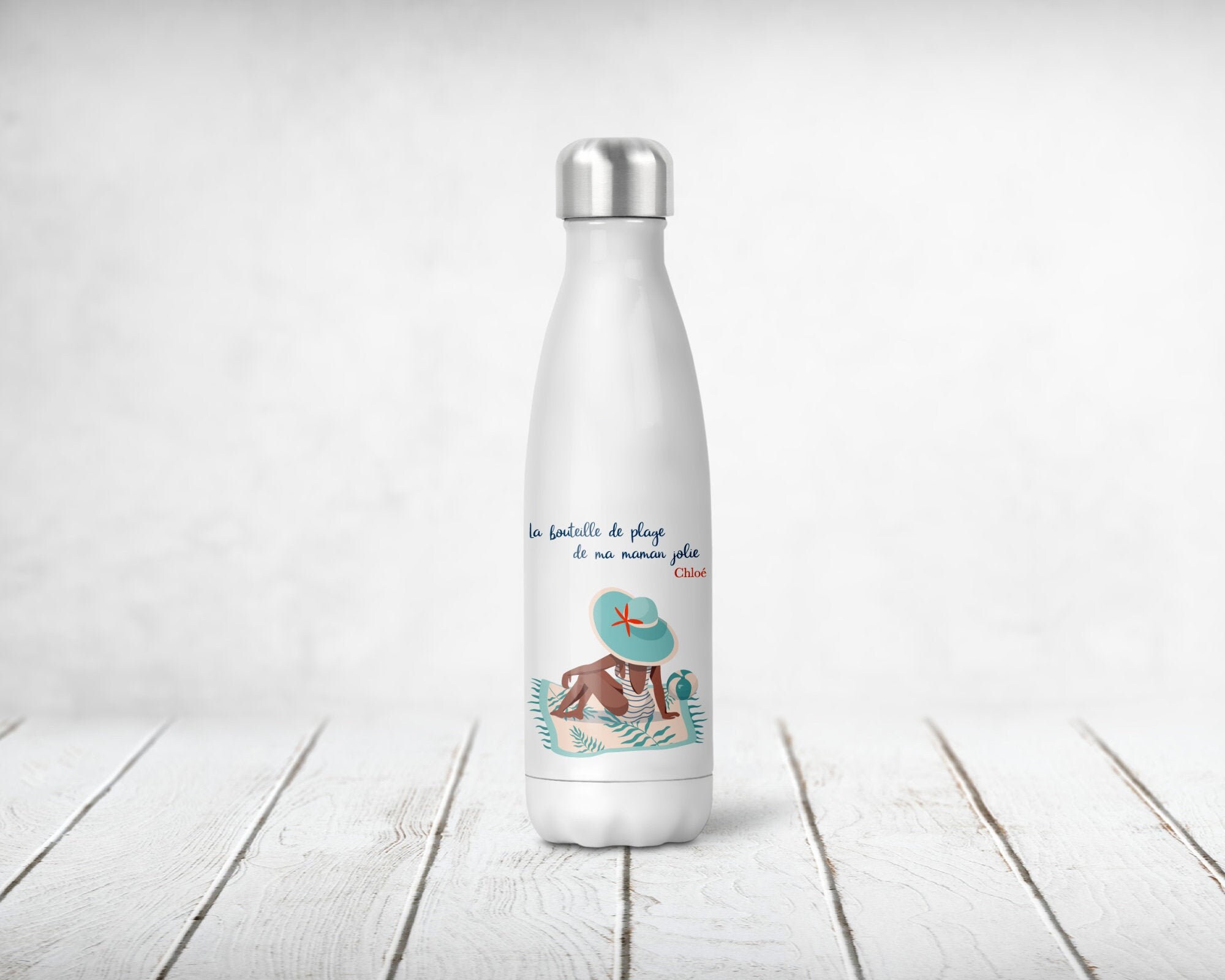 Bouteille Isotherme Personnalisée, Bouteille Plage Maman