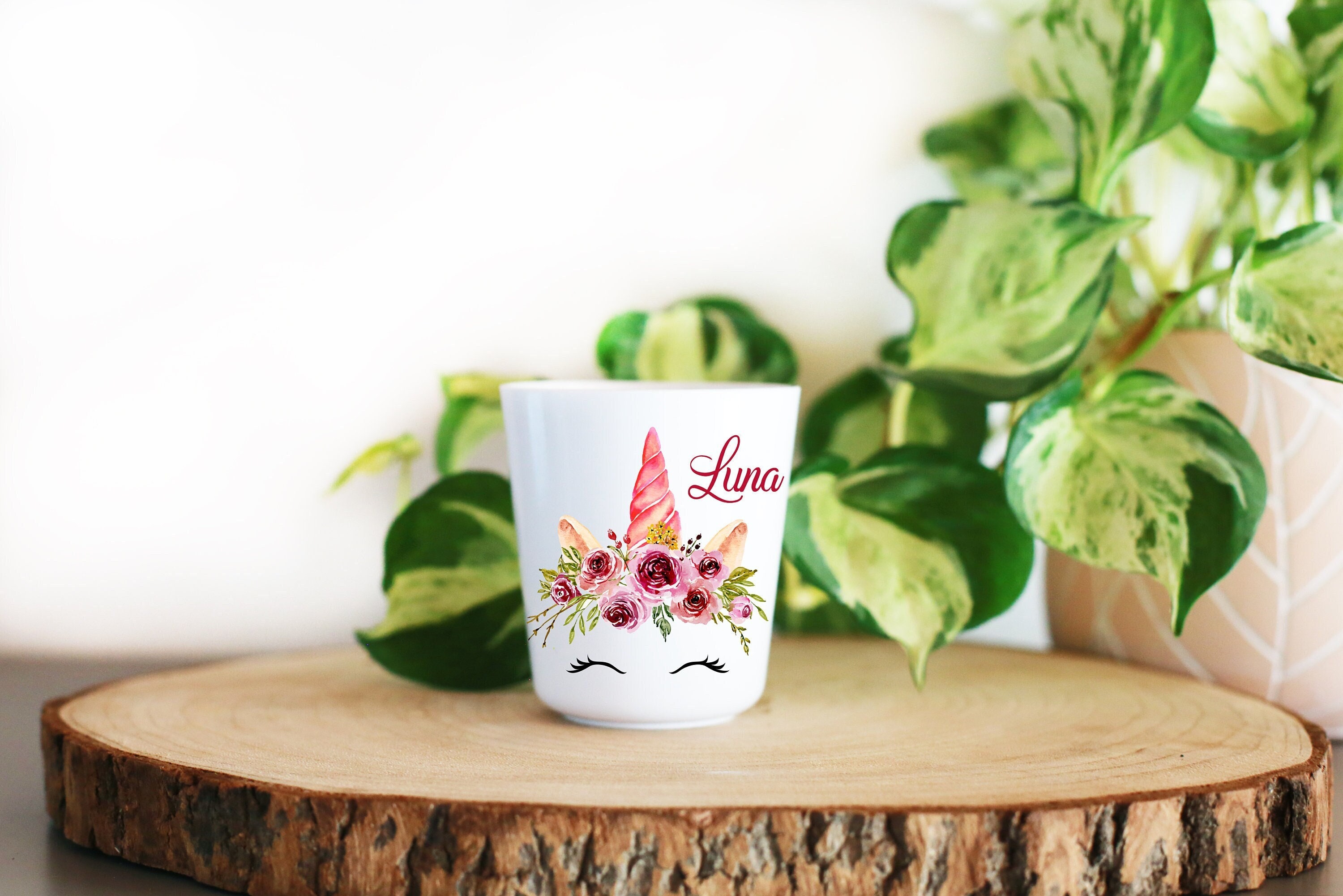 Gobelet Plastique Enfant Personnalisé, Licorne Fuchsia