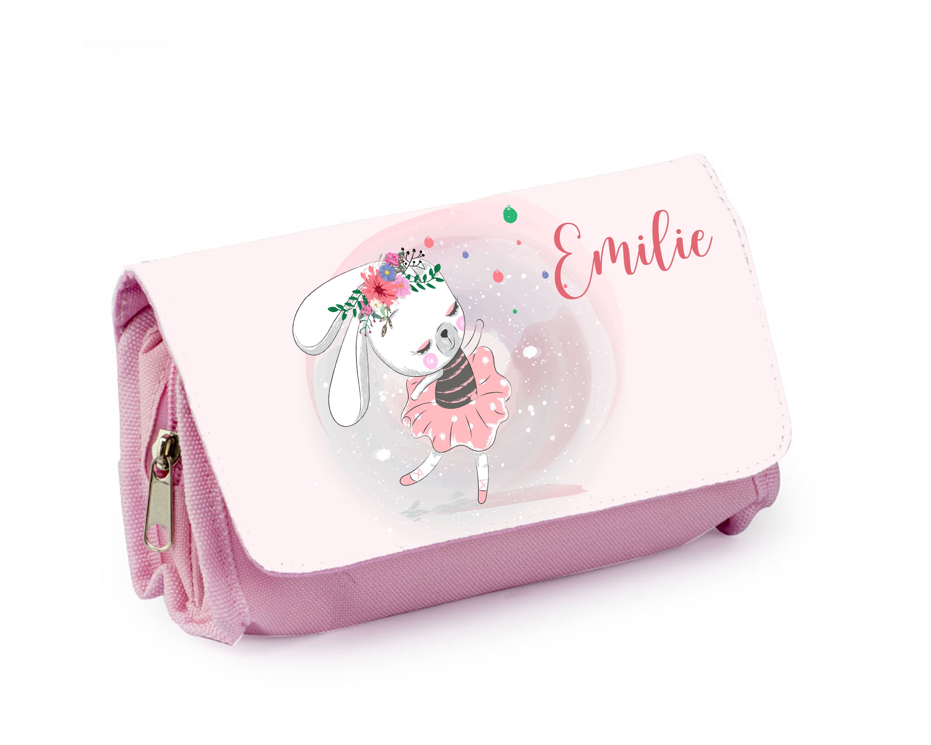 Trousse d'école Personnalisée, Bleu ou Rose, Lapin Ballerine
