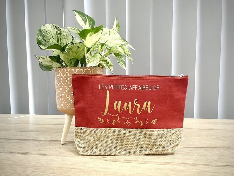 Large personalized cotton and jute pencil case, Gift for Mom, Teacher, Nanny... to personalize. 8 colors to choose from Rouge