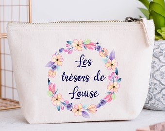 Grande Trousse personnalisée, Modèle Couronne de fleurs Roses et Violettes