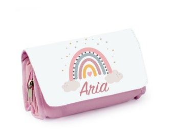 Trousse d'école personnalisée, Bleu ou rose, Arc en ciel