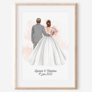 Affiche Portrait de couple personnalisé, Couple jeunes Mariés
