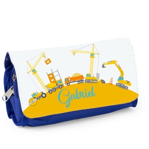 Trousse d'école personnalisée, Bleu ou rose, Chantier