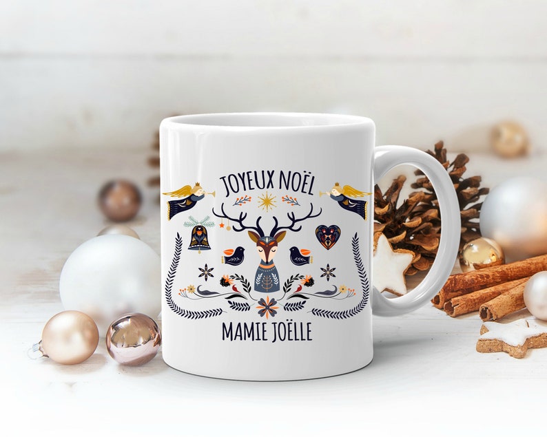 Mug rennes de Noël personnalisable - Créatrice ETSY : LaFabrik34