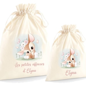 Pochon personnalisé pour enfant, sac de rechange, rangement, Modèle Petit Faon