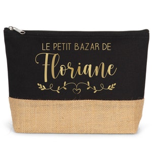 Large personalized cotton and jute pencil case, Gift for Mom, Teacher, Nanny... to personalize. 8 colors to choose from Noir