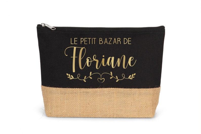 Grande Trousse coton et jute personnalisée, Cadeau Maman, Maîtresse, Nounou... à personnaliser. 8 couleurs au choix Noir