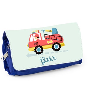 Trousse d'école personnalisée, Bleu ou rose, Pompier 01