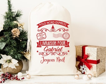 Sac de Noël personnalisé, Hotte à cadeaux personnalisable