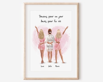 Personalized EVJF Portrait Poster, The bride and her witnesses, bridesmaids