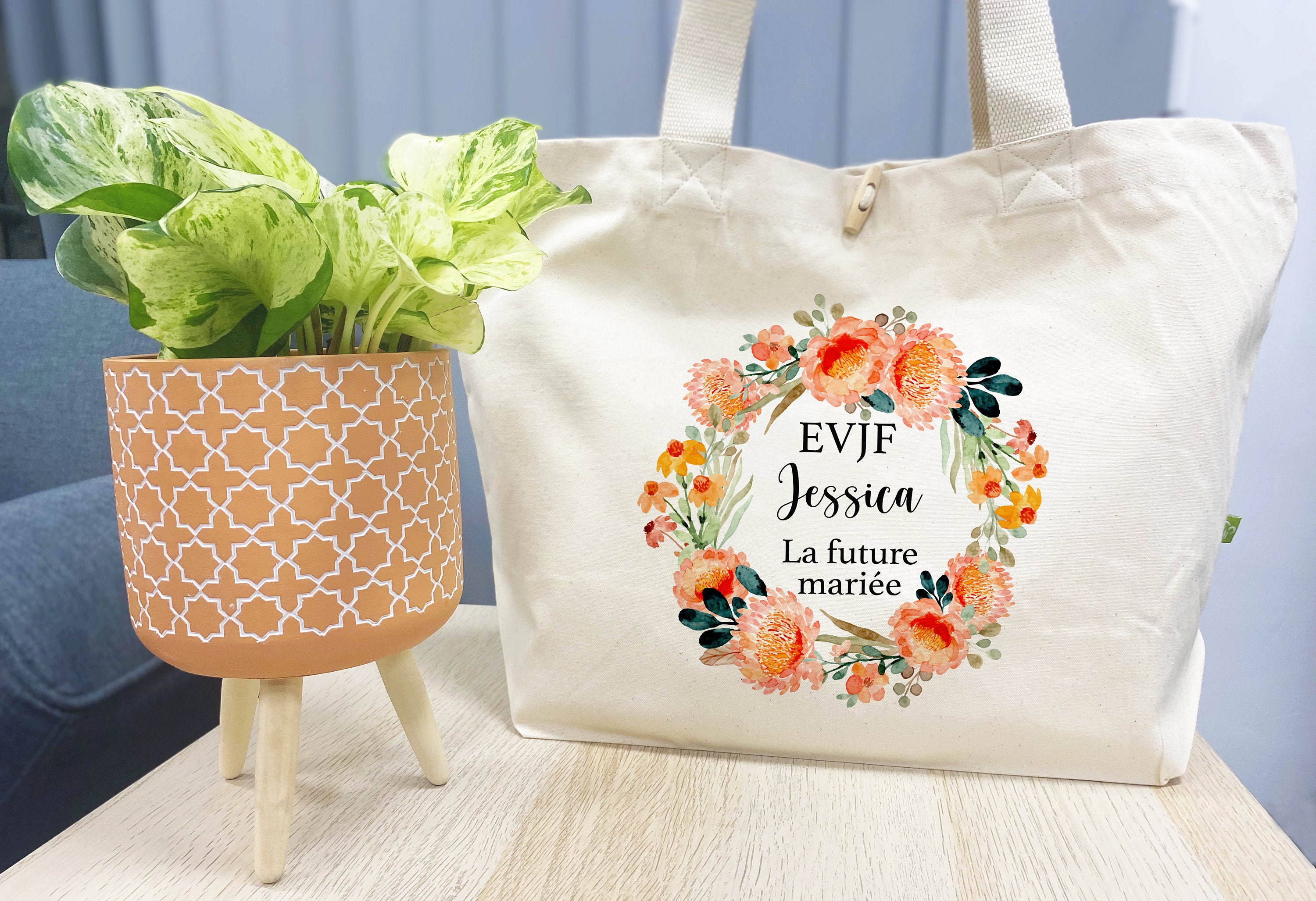 Personalized tote bag, Flower crown, Wildflower design