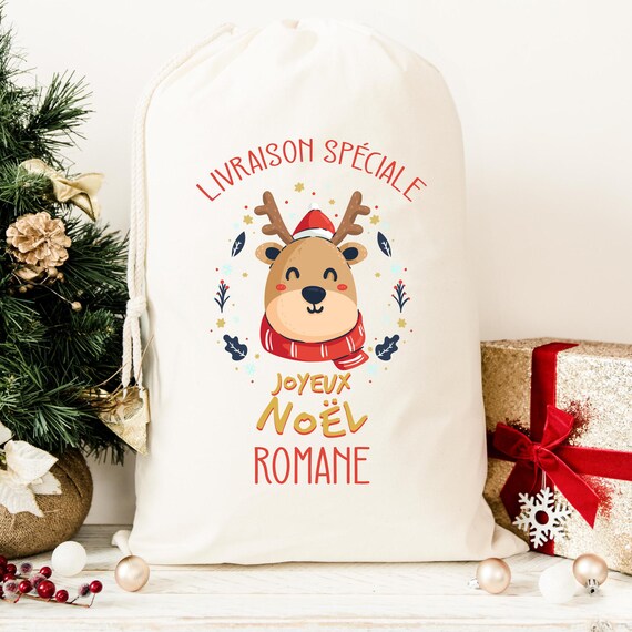 Sac de Noël personnalisé, Hotte à cadeaux personnalisable