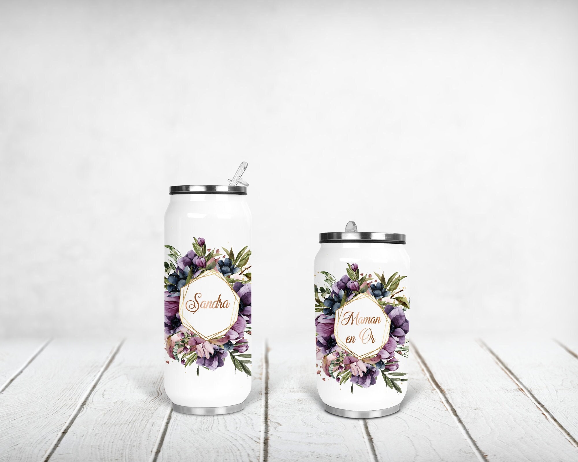 Canette Isotherme Personnalisée, Couronne de Fleurs, Violettes