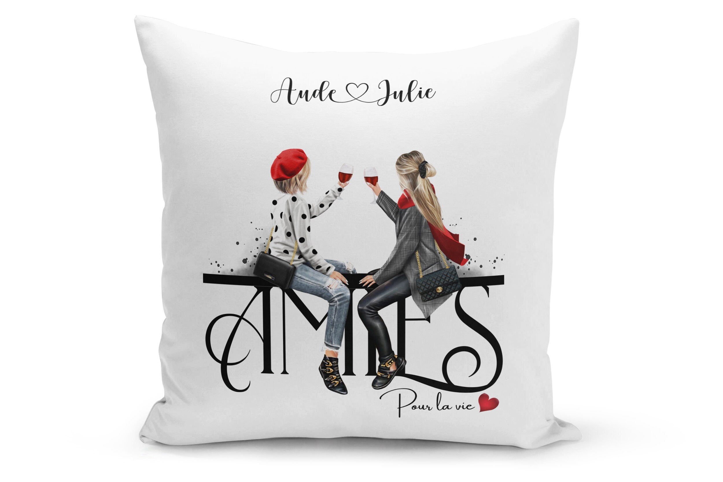 Coussin Personnalisé, Trois Tissus Au Choix, Meilleures Amies, Soeurs de Coeurs ou Amies Pour La Vie