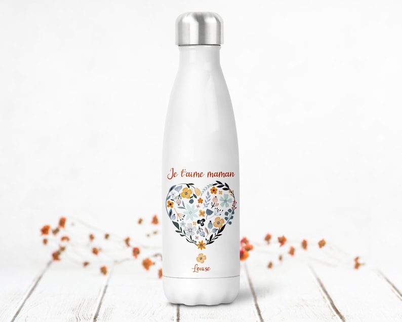 Personalized insulated bottle or can, Heart in flowers image 1