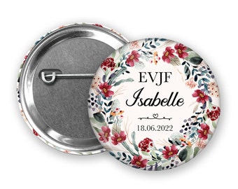 Badge, Magnet, Décapsuleur à personnaliser, Couronne de fleurs champêtre + Pochon cadeau