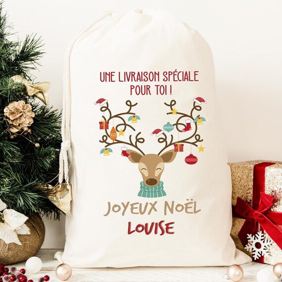 Sac de Noël personnalisé, Hotte à cadeaux personnalisable