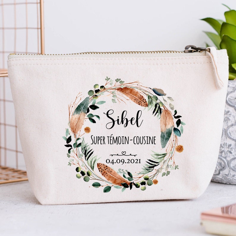 Grande Trousse personnalisée, Couronne de fleurs, Modèle Boho vert image 2